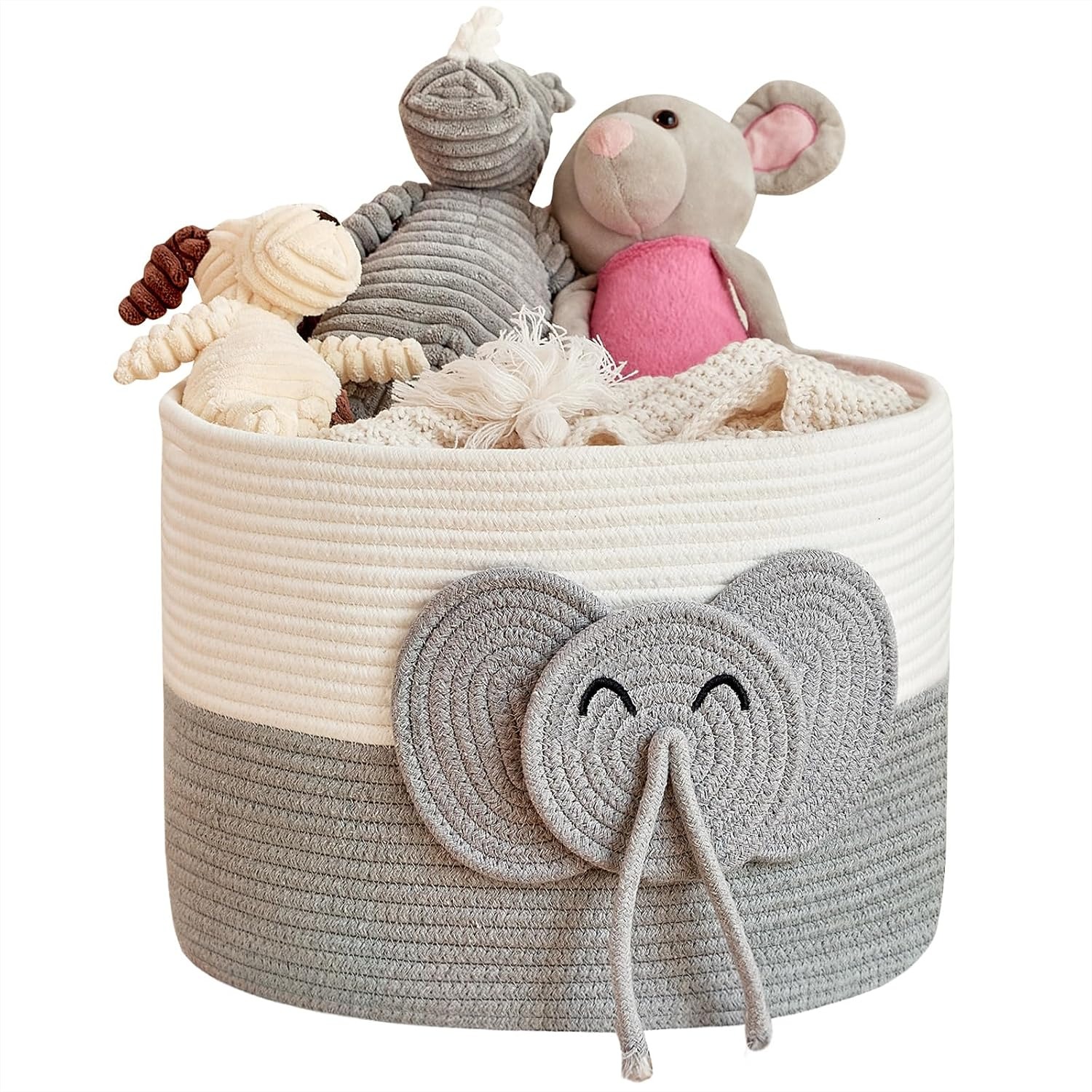 Baby Products Hamper - Large Elephant Cotton Rope Basket for