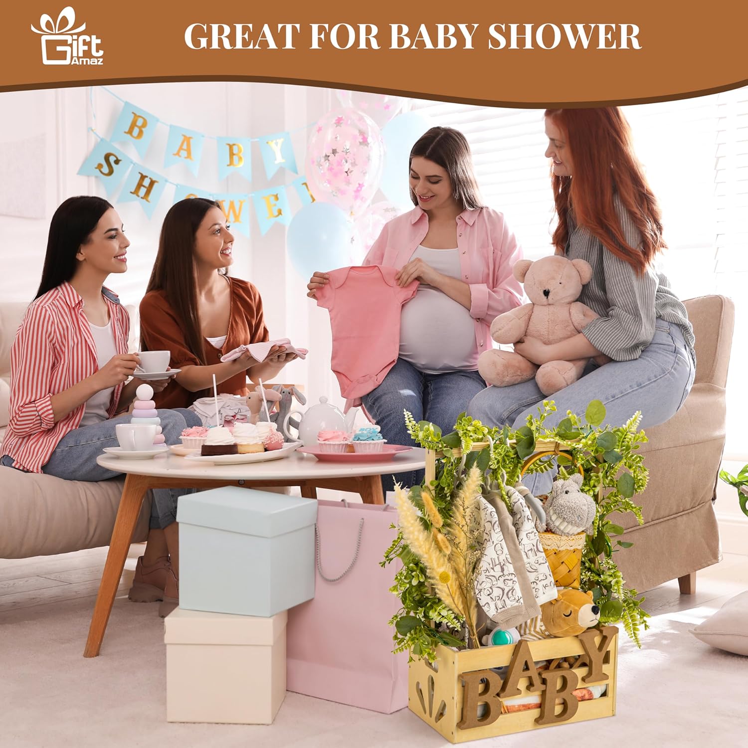 Wooden Baby Shower Crate Baske - Baby Products Hamper บทวิจารณ์และราคา